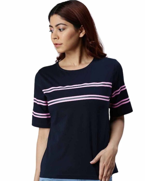JUNEBERRY Women's Cotton Regular Fit Striped Half Sleeves T-Shirt
