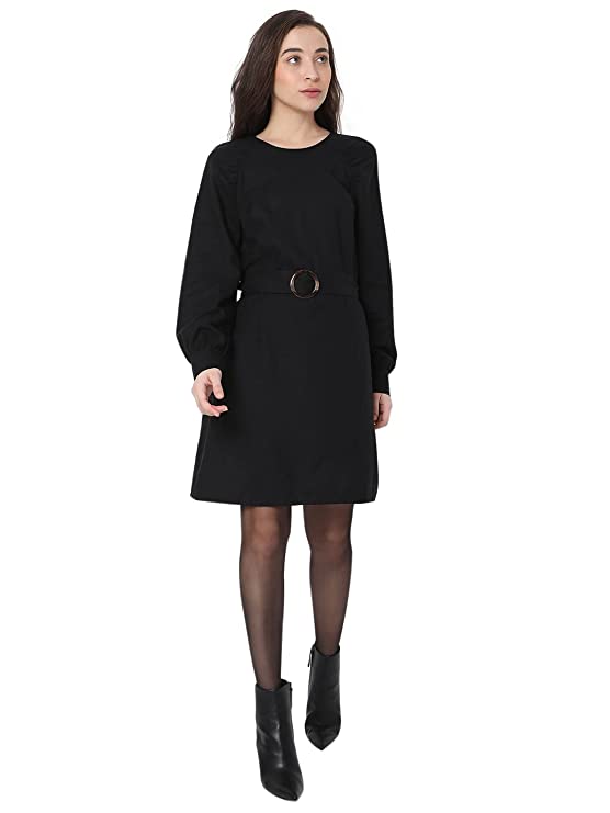 Kimiku Solid Viscose Round Neck Womens Mini Dress