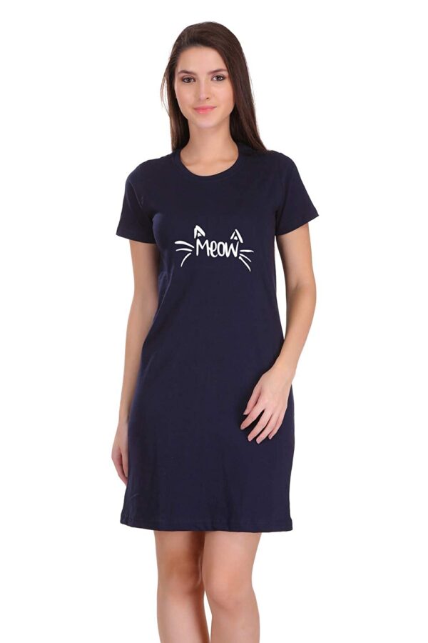 Sets |Meow| Graphic Printed Bio-Washed Pure Cotton Knee Length T-Shirt Dress for Women and Girls |