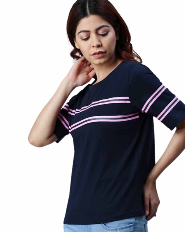 JUNEBERRY Women's Cotton Regular Fit Striped Half Sleeves T-Shirt - Image 3