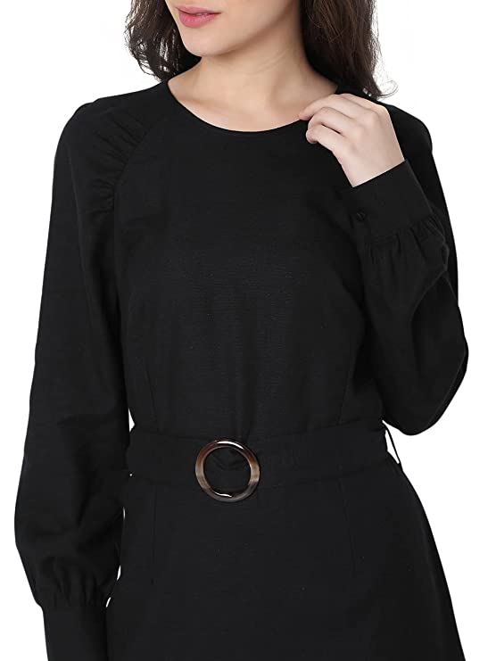 Kimiku Solid Viscose Round Neck Womens Mini Dress - Image 4