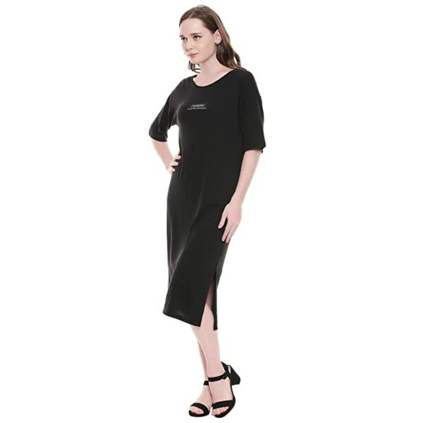 Kimiku Womens Round Neck Solid T-Shirt Dress - Image 3