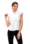 Zeps Clothing | Women's Embroidery Ruffle Pintuck Pleat Cotton Poplin Blouse | White