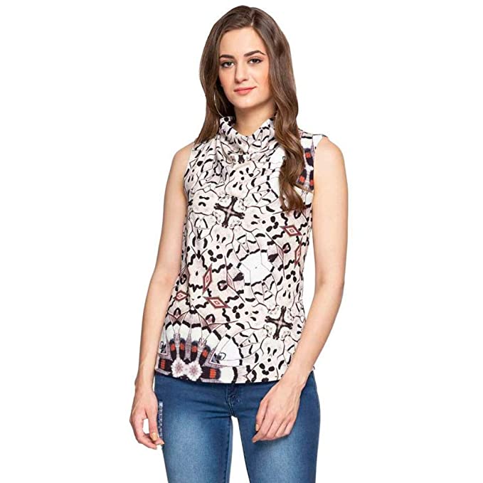Kimiku Womens Cowl Neck Printed Top