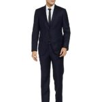 Roy Strip Wool Men's Full Sleeve Contemporary FIT Dark Blue Formal Suit