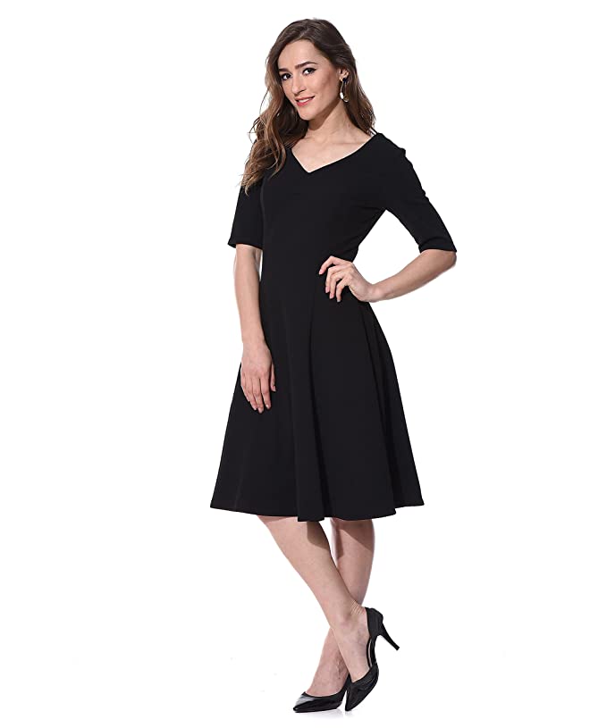 AARA Women's Polyester V-Neck Skater Knee Length Casual Dress - Image 2