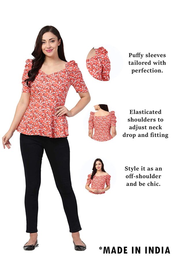 Venico Women's Rayon Floral Peplum Top with Princess Sleeve; Office wear, Summer Wear - Image 2