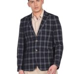 Arroy Head Men Navy Notch Lapel Collar Check Formal Blazer