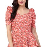 Venico Women's Rayon Floral Peplum Top with Princess Sleeve; Office wear, Summer Wear