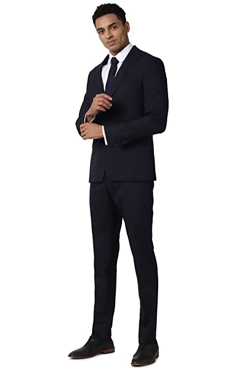 Peter England Polyester Blend Men Navy Two Piece Suit Business Vest (PISUSNSPP26797 40) - Image 2