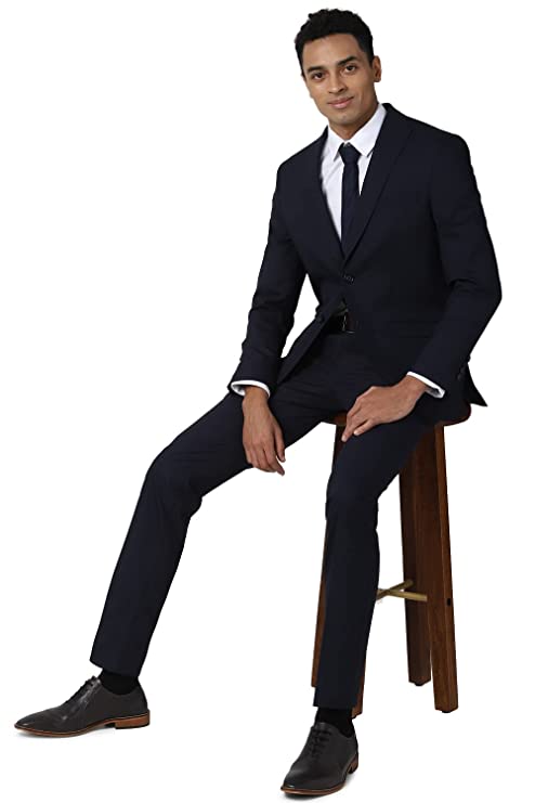 Peter England Polyester Blend Men Navy Two Piece Suit Business Vest (PISUSNSPP26797 40) - Image 3