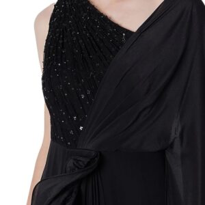 HarLiv Black Crepe & Net Ruffled Draped One-Shoulder Gown Saree