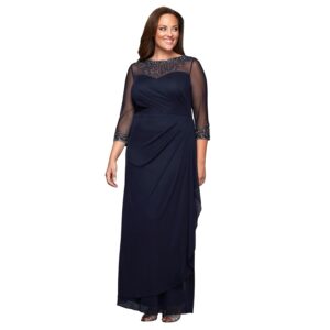 Alex Evenings Women's Plus Size Long Sweetheart Neck Dress with Illusion Neckline