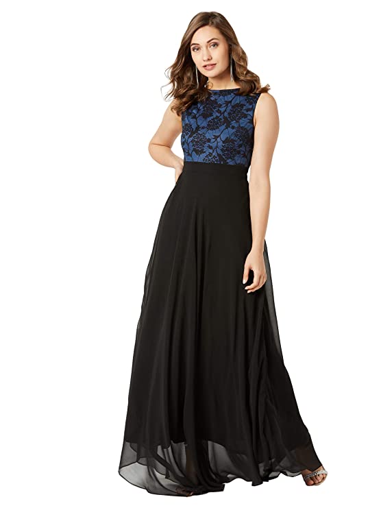 Miss Chase Women Georgette A-Line Dress(MCAW19D08-57-102_Blue & Black_S) - Image 2